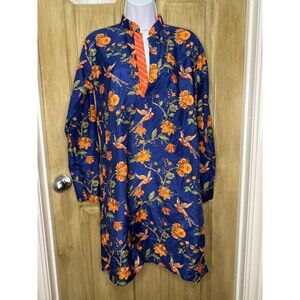 VASTRAMAY Kurta Blue Multi Colored Bird Floral Size 36